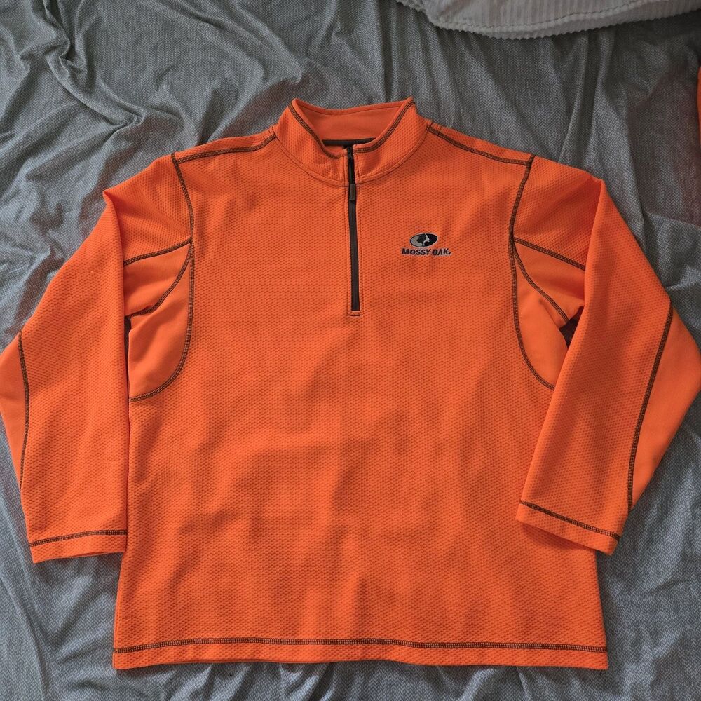 Mossy Oak Neon Orange Quarter Zip Pullover Sweater Men XL Trap Y2K Hunting Trend